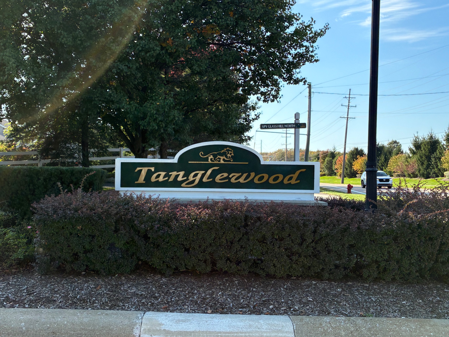 Tanglewood community entrance sign in Lyon Township, Michigan