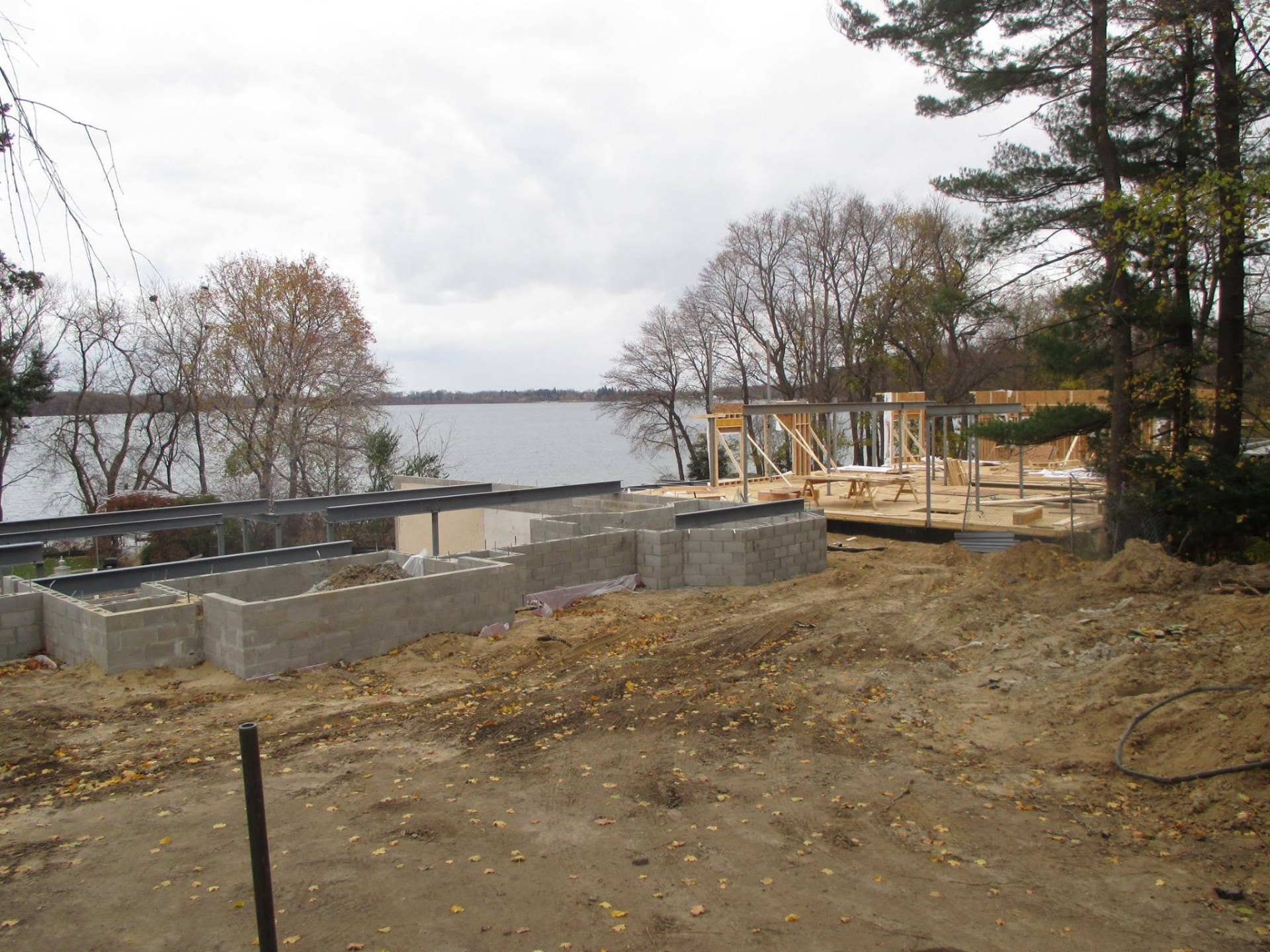 New-construction lakefront home block foundation by Marcucci Concrete Construction in Oakland County, Michigan